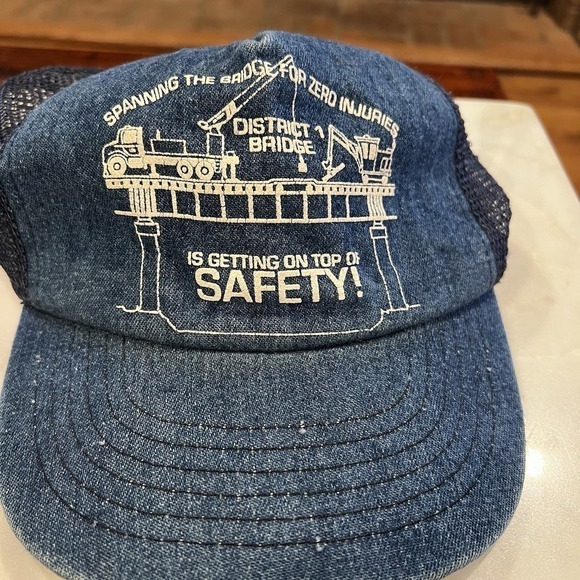 Snap Other - Vintage District 1 Bridge Safety Trucker Hat Denim Mesh Snapback USA